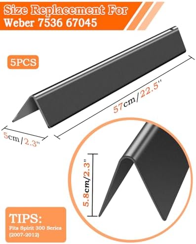 Flavorizer Bars 22.5 Inch for Weber Spirit Grill Parts Genesis Silver Gold B C Grill Parts, Spirit 300 320 330 E310 Grill Parts with Side Control, 5 PCS Genesis Grill Parts for Weber 7536 7537
