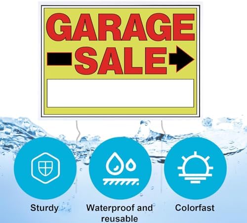 Garage Sale Signs - 3Pack Double Sided Garage Sale Signs & 6Pack Directional Arrow Signs with Metal Stakes - Waterproof Reusable Yard Sale Signs for Outdoor Sales