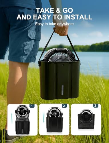 Portable Misting Fans - 6L Water Tank, 20000mAh Rechargeable Outside Water Fans with Remote Control, LED Light Adjustable Spray Mister Fan with Hook/Bucket, Misters for Outdoor Patio/Camping