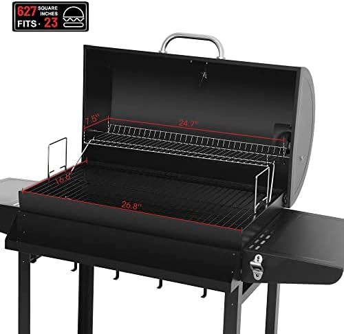 Royal Gourmet CC1830T 30-Inch Barrel Charcoal Grill with Warming Rack & Front Storage Basket, Outdoor BBQ Grill with 627 sq. in. Grilling Area for Backyard Barbecue Cooking Party, Black