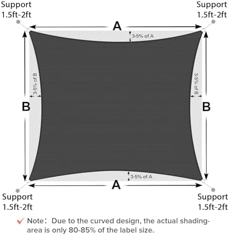 Artpuch Sun Shade Sails Canopy, 185GSM Shade Sail UV Block for Patio Garden Outdoor Facility and Activities (12'x16', Dark Grey)