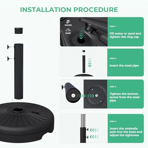 JEAREY 22L Patio Umbrella Stand, Outdoor Umbrella Base Water Filled Stand, Patio Outdoor Umbrella Holder (Black)