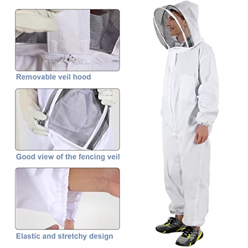 Bee Suits for Men Women,Bee Keeper Suite with Beekeeping Gloves,Beekeeping Suit with Veil Hood,Fully Body Sturdy Beekeeper Suite,Suitable for Professional Beekeepers and Beginners(X-Large)