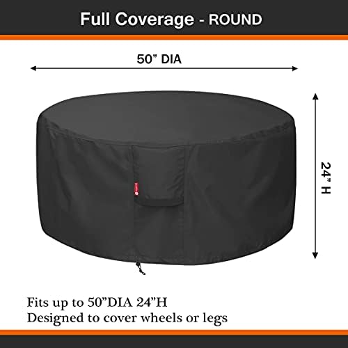 SheeChung Fire Pit Cover - Waterproof 600D Heavy Duty Round Patio Fire Bowl Cover Black (Round 50”D x 24”H)-Fits 45",46",48”,50" Firepit/Bowl Cover