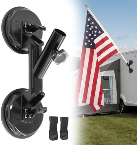 Quick Flag Mount for RVs, New Upgrade Suction Cup Flagpole Holder, Strong Suction Heavy Duty Metal RV Flag Pole Mount Compatible with Camper, Truck, Boats, Yachts