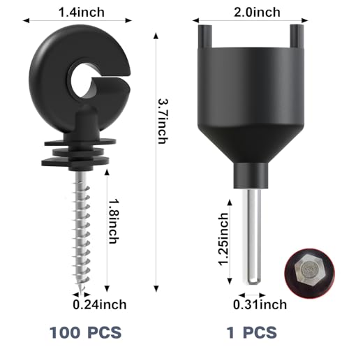 100 Pcs Black Electric Fence Insulator Screw-in Insulator Fence Ring Post Wood Post Insulator and 1 Pc Free Insulator Socket Tool (Grid System Accessories for Animal Husbandry Electronic)