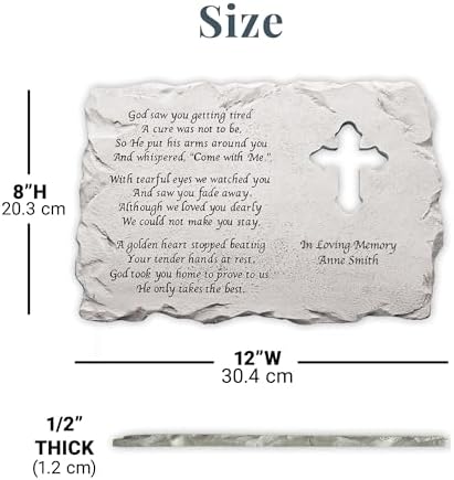 Let's Make Memories Personalized Cross Memorial Stone - Sympathy Condolences - Grave Marker - Durable Indoor/Outdoor Resin Garden Stone - Laser Engraved Verse + Custom Message - Cross Cutout