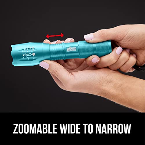 Gorilla Grip Powerful LED 750 FT Water Resistant 5 Adjustable Mode Tactical Flashlight, High Lumens Ultra Bright Battery Life Zoom Flashlights, Small Camping Car Mini Flash Light Accessories Turquoise