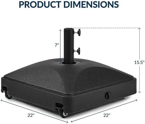 Yaheetech Fillable Mobile Umbrella Base, Heavy Duty Patio Umbrella Pole Holder for Outdoor 4 Wheels, 2 Locks 2 Knobs 123lb Capacity for Deck, Poolside, Garden, Black