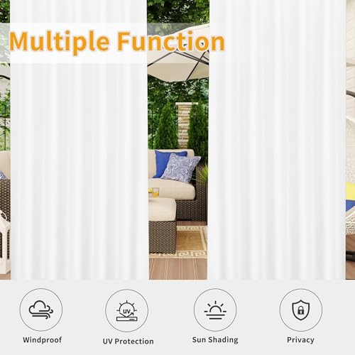 Easy-Going Outdoor Patio Curtains Detachable Tab Top Windproof Weatherproof Curtain for Cabana, Porch, Pergola and Gazebo, Tab Bottom Drape, 2 Panels, 54W x 84L inch, White