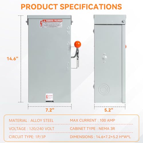 100A Generator Transfer Switch, 24000W Heavy Duty Double Throw Safety Design, 120/240V Transfer Switch for Installation Outdoor and Indoor,Stronger Stability,Enlarged NEMA 3R Enclosure for Easy Wiring