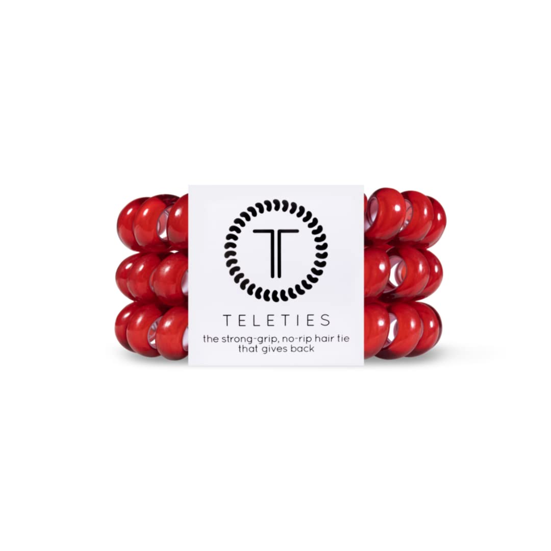 TELETIES - Spiral Hair Coils - Ponytail Holder Hair Ties for Women - Phone Cord Hair Ties - Strong Grip, No Rip, Water Resistant, No Crease Hair Tie Coils - 3 pack (Large, Scarlet Red)