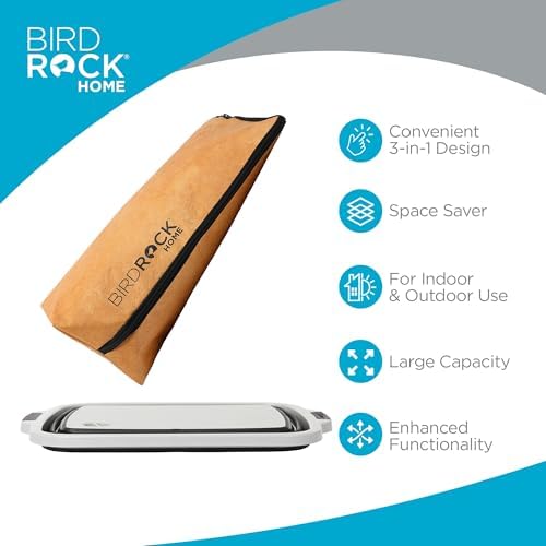 BIRDROCK HOME Collapsible Large BBQ Prep Tub & BBQ Resting Bag - Multi-Function Grill Caddy w/Colander & Lid, Portable Silicone Dish Bowl for Picnic, Tailgate, Camping