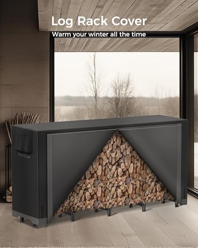 8ft Firewood Rack Outdoor with Cover, Heavy Duty Wood Racks Outdoor for Firewood, Indoor Firewood Storage Log Rack with Cover Wood Holder Set Black
