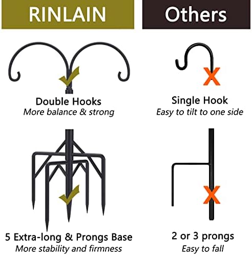 Bird Feeder Pole, Double Shepherds Hooks for Outdoor, 5 Base Prongs Adjustable Stand for Hanging Heavy Duty Feeders, Plant Baskets, Garden Plant Hanger Stands (78Inch, 2 Pack)