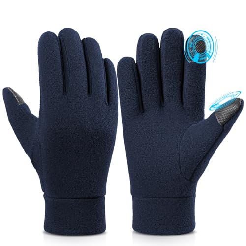 Cierto Winter Gloves for Men Women: Thermal Touch Screen Polar Fleece Gloves with Elastic Cuff for Running Driving Bike Cycling - Navy Blue