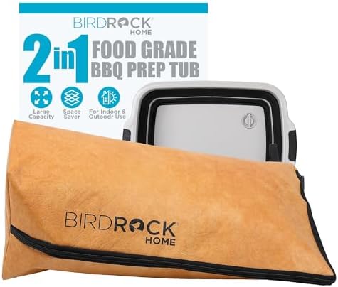 BIRDROCK HOME Collapsible Large BBQ Prep Tub & BBQ Resting Bag - Multi-Function Grill Caddy w/Colander & Lid, Portable Silicone Dish Bowl for Picnic, Tailgate, Camping