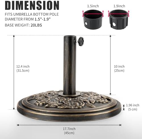 18 Inch Cast Stone w/Resin Shell Patio Umbrella Base, Bronze