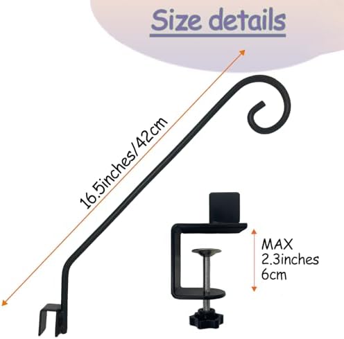 Heavy Duty Deck Hook,Courtyard Decoration,Pole 16.5”Long Metal Deck Railing Hooks for Hanging Bird Feeders,Planters,Suet Baskets,Lanterns,Wind Chimes,Clamp Mounted,Under 18 LBS