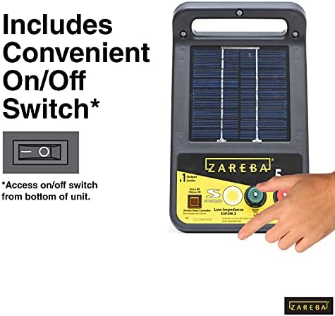 Zareba ESP5M-Z Solar Powered Low Impedance Electric Fence Charger - 5 Mile Lightning Electric Fence Energizer, Contain Animals and Keep Out Predators,Black