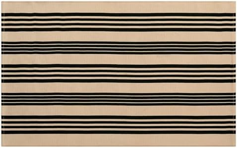 Black and Khaki Striped Rugs 3x5, Outdoor Cotton Hand Woven Front Door Mat,Washable Reversible Layered Door Mats, Foldable Front Porch Rug for Entryway/Home Entrance/Farmhouse