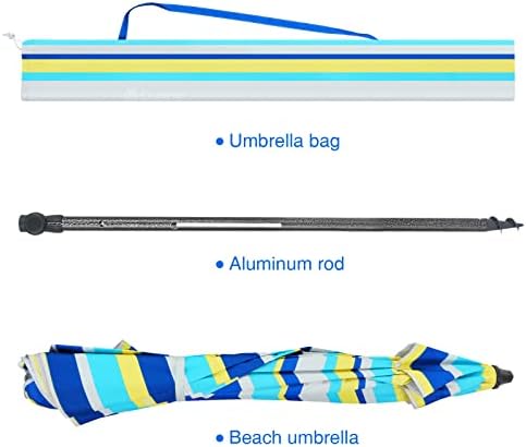 Duerer Beach Umbrellas, 8.5FT Beach Umbrella for Sand with Anchor Heavy Duty Windproof, Height Adjustable Tilt Iron Pole, Portable Beach Umbrella with Carrying Bag for Beach, Patio Garden Outdoor