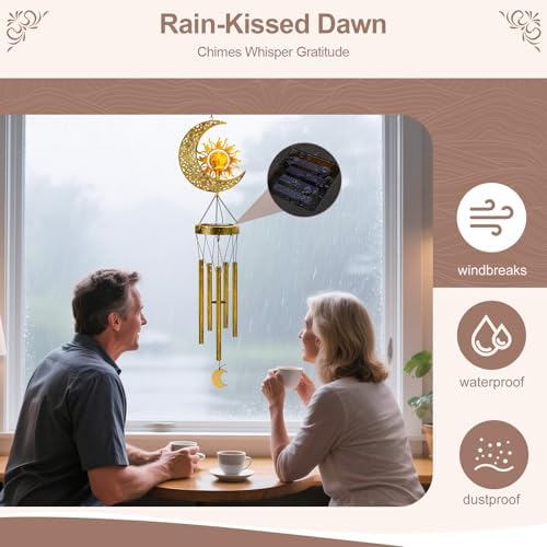 JYPS Sun Moon Solar Wind Chimes, 47-Inch Large Waterproof Windchimes for Outside with Glowing Crackle Glass Ball, Garden Patio Yard Decor Mother's Day Birthday Unique Gifts for Women Mom Grandma Wife