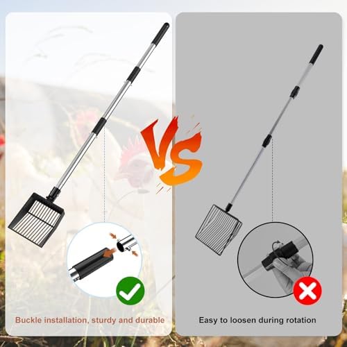 Metal Chicken Poop Scooper Heavy Duty Sifting Shovel Chicken Accessories Cleaning Tools Adjustable to 41.3" Long Handle Poop Shovel for Poultry Litter Scooper Supplies