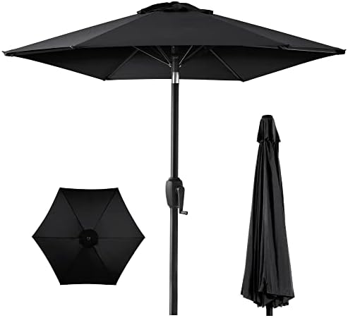 Best Choice Products 7.5ft Heavy-Duty Round Outdoor Market Table Patio Umbrella w/Steel Pole, Push Button Tilt, Easy Crank Lift - Black