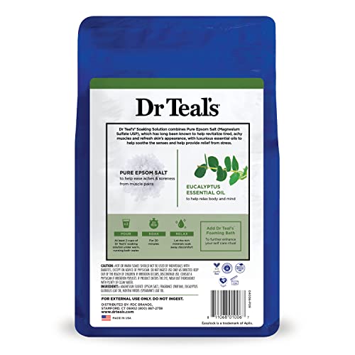 Dr Teal's Epsom Magnesium Salt Soak, Relax & Relief with Eucalyptus & Spearmint Essential Oils, 3 lbs
