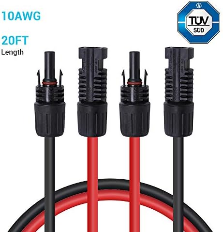 Renogy 20FT 10AWG Solar Panel Extension Cable with Male and Female Connectors, 20Ft. 10AWG, 1 Pair (Red and Black)