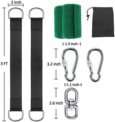 Tree Swing Straps Hanging Kit (Set of 2), 3FT/8FT/10FT/20FT/30FT Tree Swing Straps Holds 2500 lbs with Tree Protector, Safety Lock Carabiner and Swivel Perfect for Swings & Hammocks(3 FT)