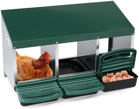 Outvita Chicken Nesting Box, 3 Compartments Chicken Laying Box, Hanging Nesting Box with Egg Saver, Perch Cover for Hen