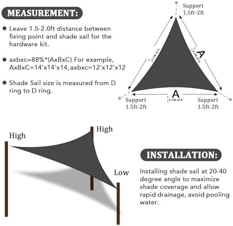 Shade&Beyond Triangle Sun Shade Sail 16'X16'X16' Permeable Canopy Dark Grey for Patio Garden Yard Deck Pergola (We Make Custom Size)