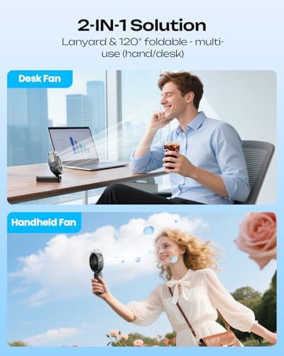 Otlonpe Handheld Misting Fan Portable, Powerful 4 High Speeds Rechargeable Small Hand Held Fan Water Mist, 4000mAh Battery Operated, Foldable, Lanyard, Personal Cooling for Travel Men Women (Black)