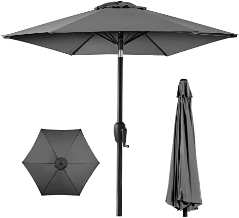 Best Choice Products 7.5ft Heavy-Duty Round Outdoor Market Table Patio Umbrella w/Steel Pole, Push Button Tilt, Easy Crank Lift - Gray