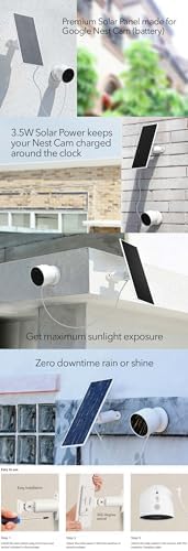 Wasserstein Premium Solar Panel, Solar Panel Charger for Google Nest Cam Outdoor or Indoor, Battery - 3.5W Solar Power - Made for Google Nest