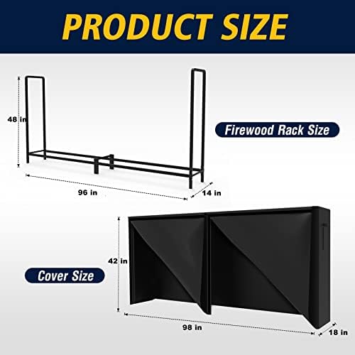 8ft Firewood Rack with Cover, Heavy Duty Firewood Rack With Weather Resistant 600D Oxford Fabric Cover, Indoor/Outdoor Wood Rack for Firewood