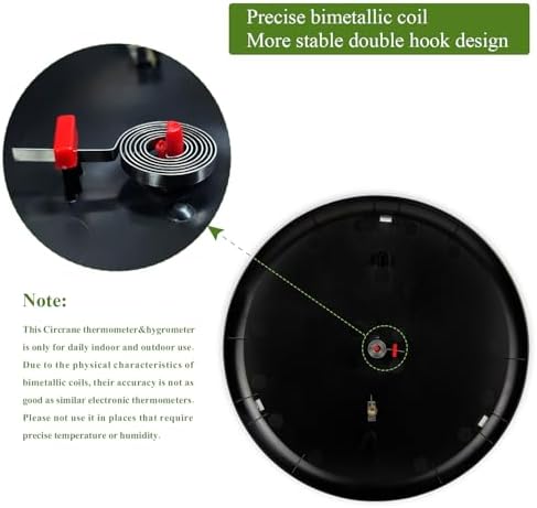 Circrane 13.25 Inch Round Thermometer with Hygrometer, Large Indoor Wall Patio Bimetal Weather Thermometer, No Battery Required, Black