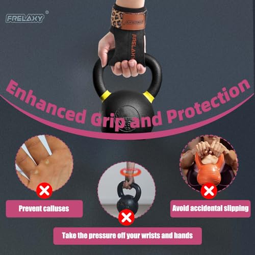 Frelaxy Lifting Wrist Straps Women and Men, Weight Lifting Grips with Cushion Wrist Loop, Double Layer Leather and Storage Pouch, Gym Workout Straps for Deadlift and Powerlifting (All Black)