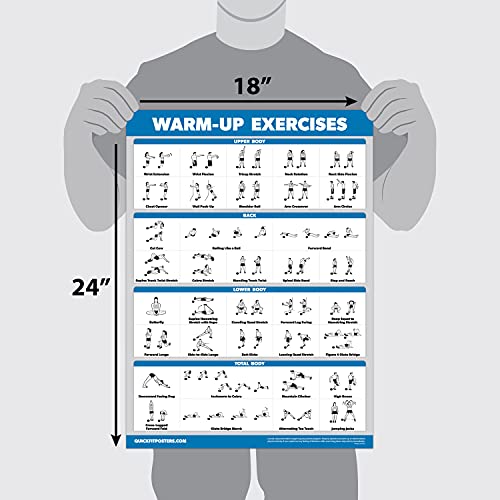 Palace Learning 4 Pack - Dumbbell Workouts + Bodyweight Exercises + Resistance Bands Workouts + Warm Up Exercises - Set of 4 Workout Charts (LAMINATED, 18” x 24”)