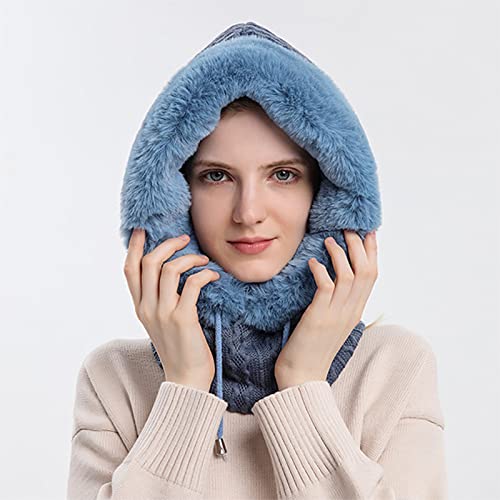 Women Ski Mask Balaclava Fleece Hood Winter Hat with Neck Cover Face Cover Mask for Outdoor Sports Dog Walking (Blue)