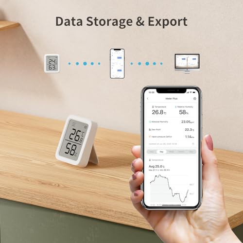 SwitchBot Thermometer Hygrometer, Bluetooth Indoor Humidity Meter for Home, Temperature Sensor with App Control, Large LCD Display, Notification Alerts, 2-Year Data Storage Export