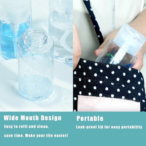 3 Pack Push Down Pump Dispenser,Clear Push Top Empty Bottles with DIY Stickers for Alcohol,Nail Polish,Makeup Remover,Toner (80ml)