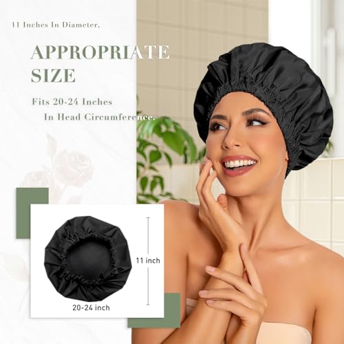 Reusable Shower Cap for Women, Large Waterproof Shower Essentials Bonnet Washable Elastic Band Bath Hair Wrap Hat for Long Hair, Braids(Mint Green)