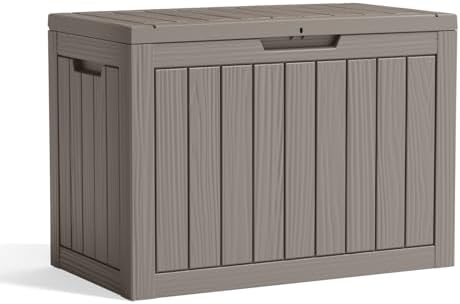 45 Gallon Resin Deck Box, Lockable Patio Outdoor Storage Box for Furniture, Garden Tools and Tools Storage, Waterproof Outside Storage Boxes - Grey