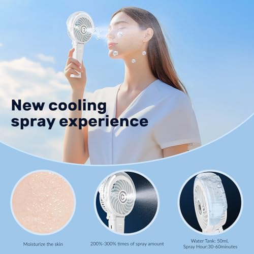 HandFan 4000mAh Handheld Misting Fan, 50ml Water Tank, Rechargeable Personal Mister Fan Portable AC, Spray Water Mist Fans, Foldable Cooling Ice Fans for Beach Travel Outdoors(Pink)