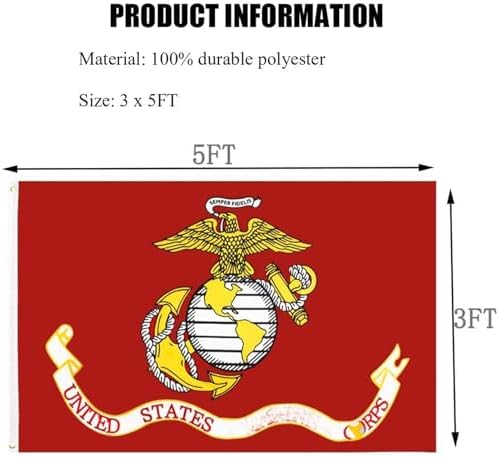 US Marine Corps Flag 3x5 Outdoor Double Sided - Heavy Duty Polyester US Military Army Flags Long Lasting with 2 Brass Grommets