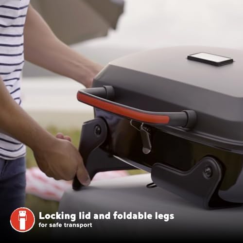 820-0065C 1 Burner Portable Gas Grill for Camping, Outdoor Cooking , Outdoor Kitchen, Patio, Garden, Barbecue with Two Foldable legs, Red + Black