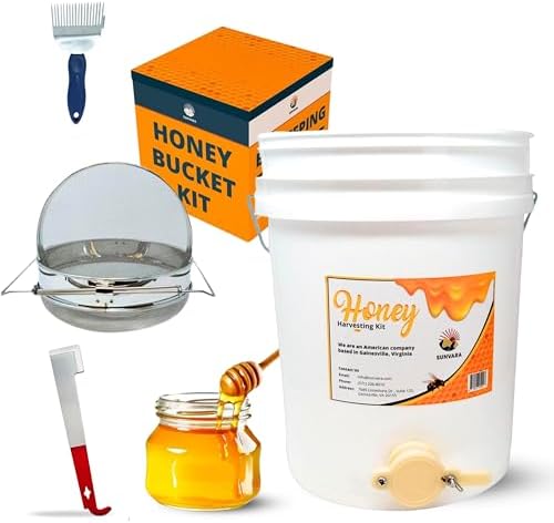 Honey Bucket with Gate 5 Gallon Kit - Stainless Steel Double Layer Strainer, Uncapping Knife Honey Scrapper Tool Beekeeping Equipment, Honey Extractor Equipment, Bee Supplies